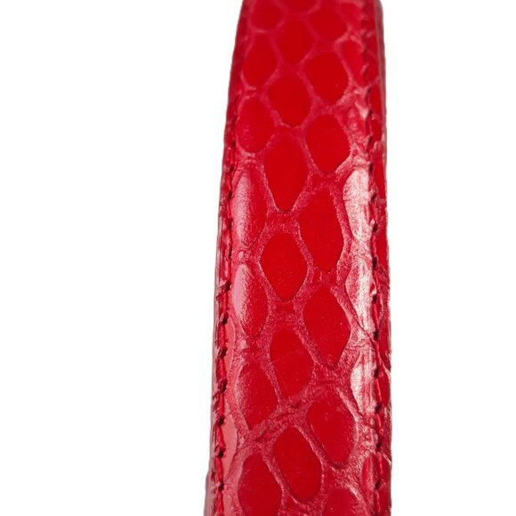 Red Calfskin Leather Snake Print Hook & Loop Adjustable Belt S Boho Office - Picture 2 of 4